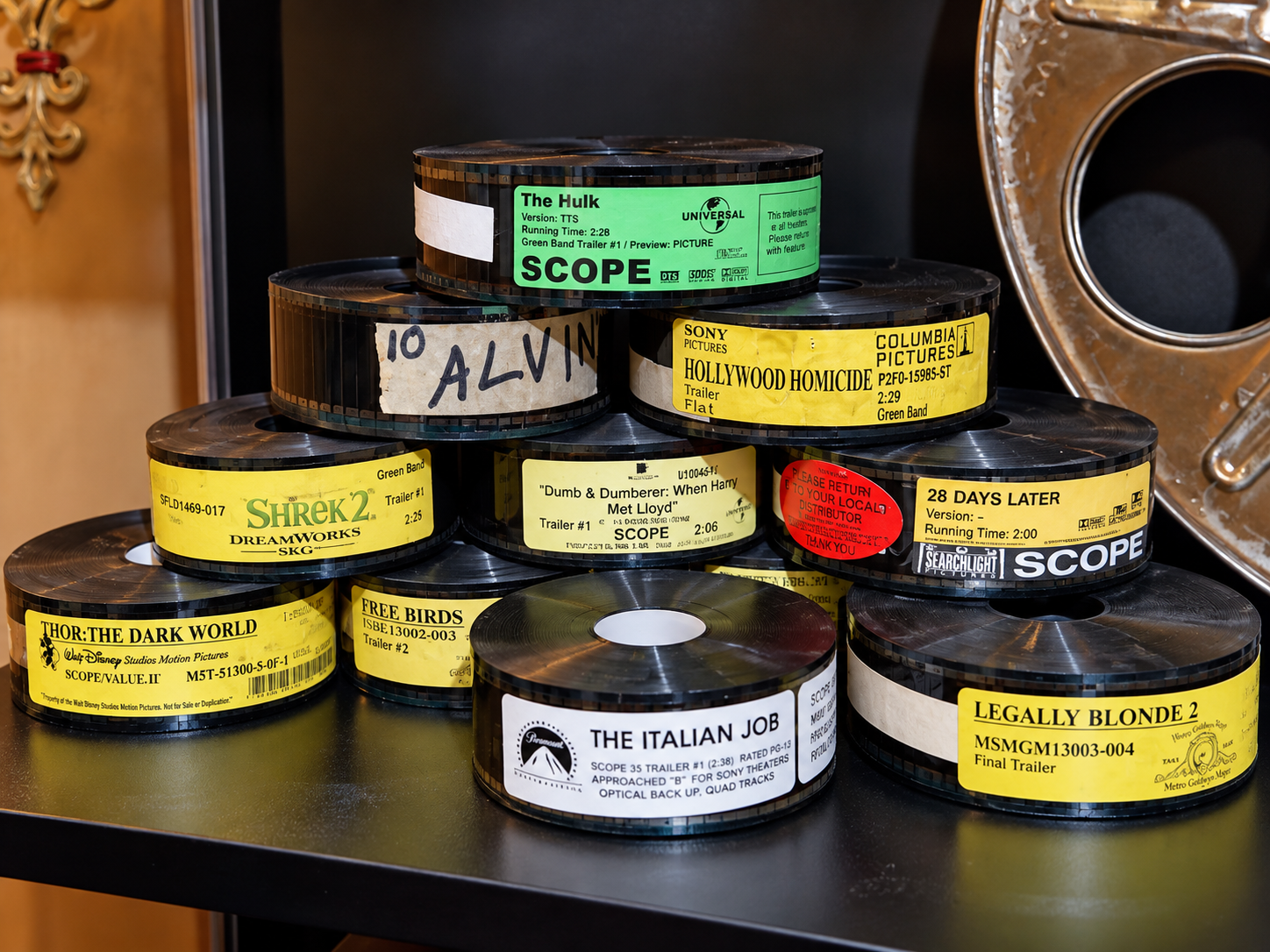 Collection of 35mm theatrical trailer reels preserved at Tahqua Land Theatre